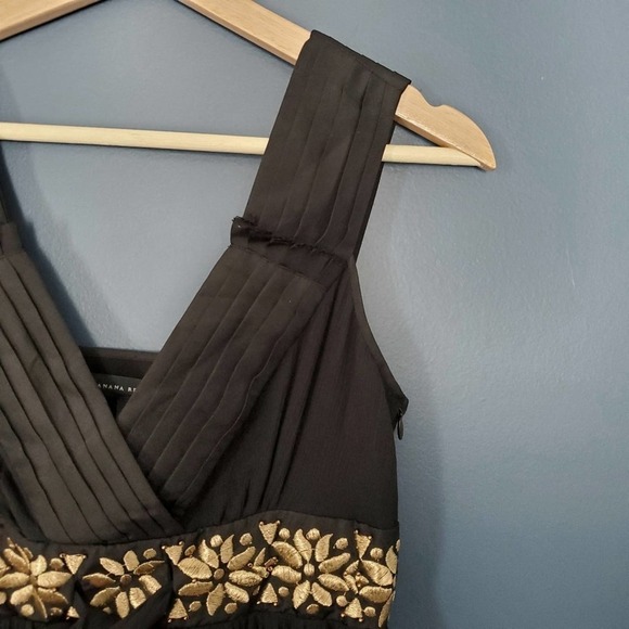 Banana Republic Gold Embroidered Silk Cocktail Dress Black Size 2 - Picture 3 of 9
